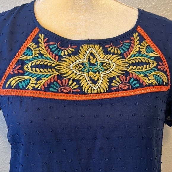 Thml Blue Embroidered Boho Top Size S - Picture 2 of 7